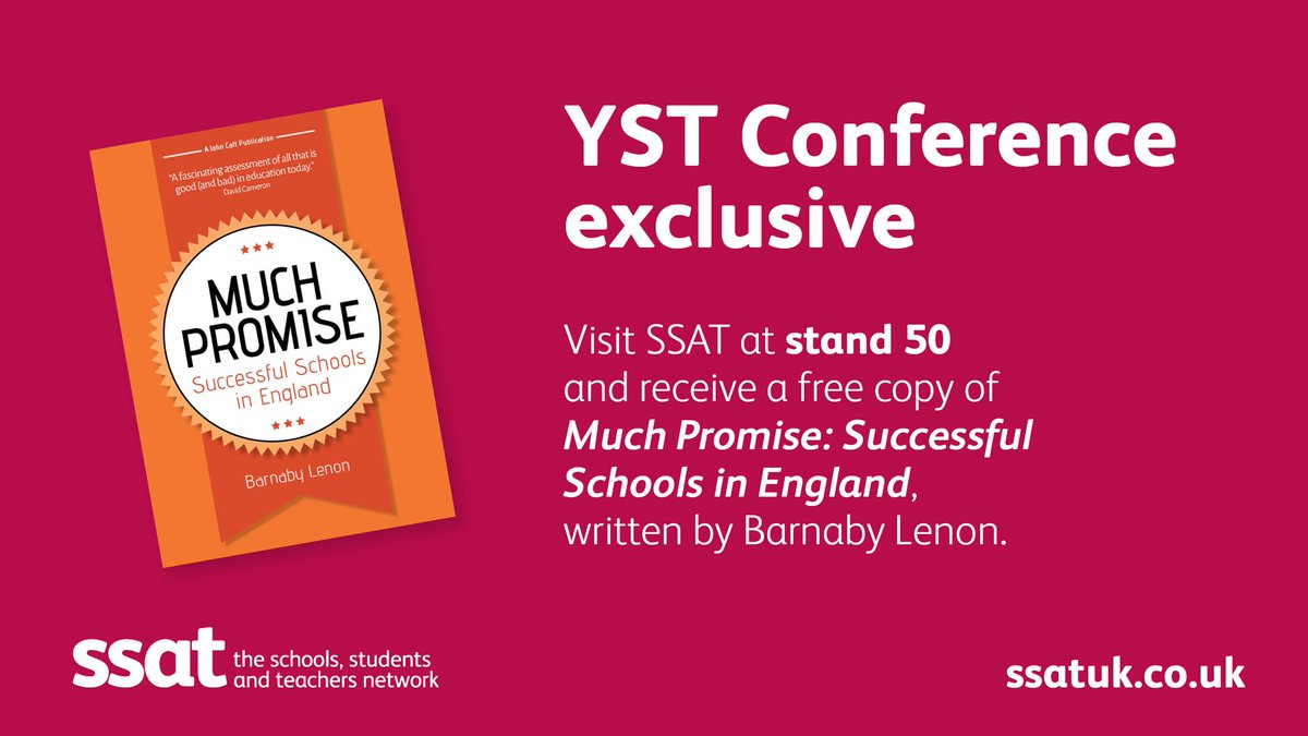 ssat's tweet photo. Team SSAT are on stand 50 at the #YSTConference today.
Come and say hello to @kirsty_ssat and @MrsJoCorrigan to talk about how SSAT can support you and our school... and claim your free book! #SSATLP #SSATEFA #SSATMembership https://t.co/OWvEHPcVIF
