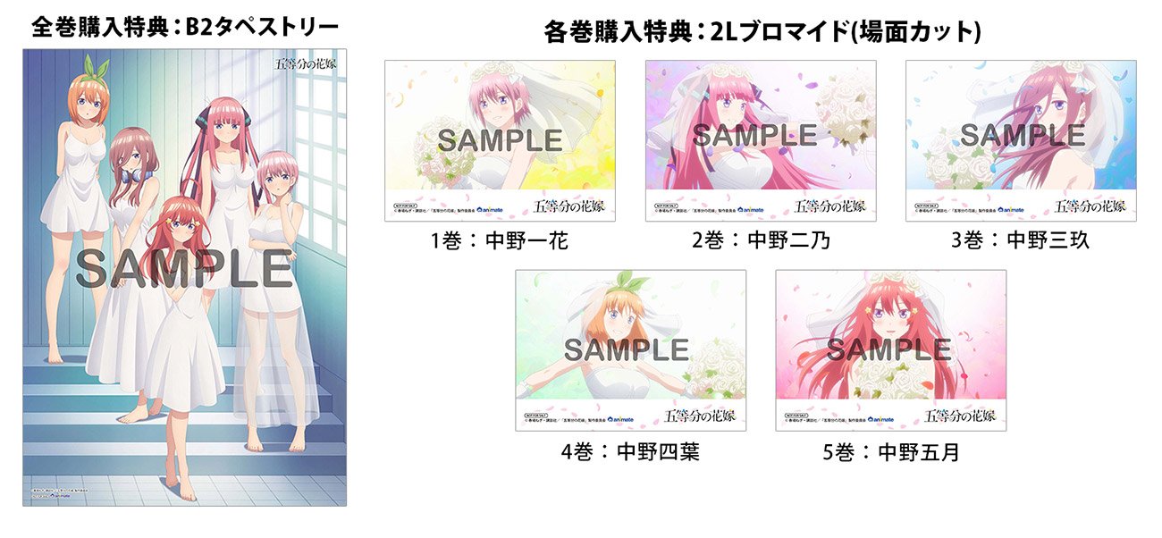 株式会社アニメイト 五等分の花嫁 Blu Ray Dvd アニメイト特典の絵柄が解禁 各巻特典 2lブロマイド 場面カット 全巻特典 B2タペストリー 予約はこちら Blu Ray T Co 71ywykplpe Dvd T Co H6zfkxmkrt 五等分の花嫁 T