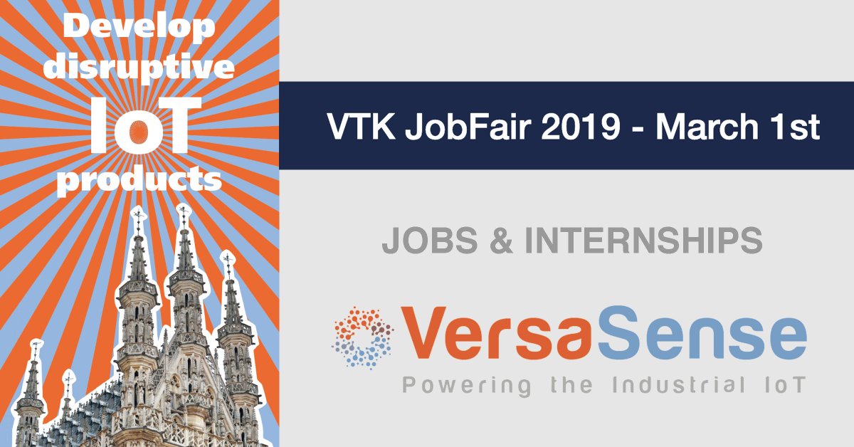 Visit VersaSense tomorrow in the Startup Corner of #VTK_JobFair in Brabanthal, #Leuven! Check out #job &amp; #internship opportunities. bit.ly/2VlyeyZ #IoT #IIoT #NBIoT #Industry40