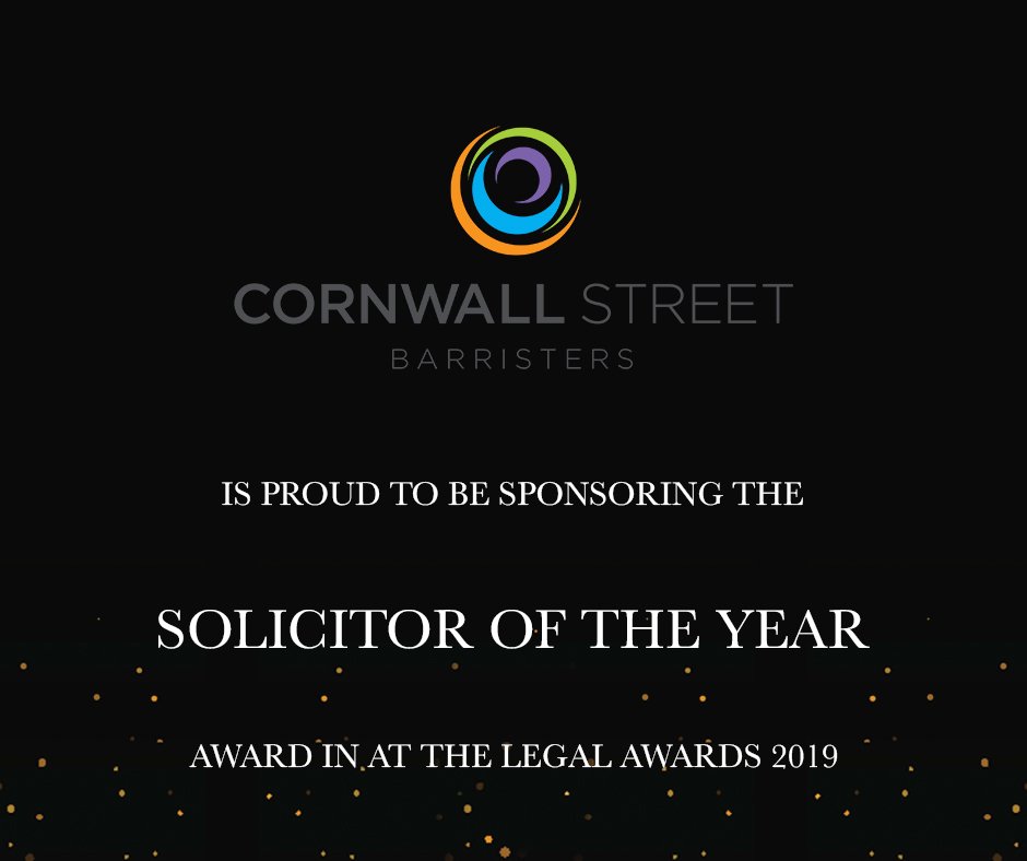 We're excited to reveal that Cornwall Street Barristers is sponsoring our Solicitor of the Year award!

This award will be given to an individual who has consistently demonstrated outstanding performance in their role as a qualified solicitor.