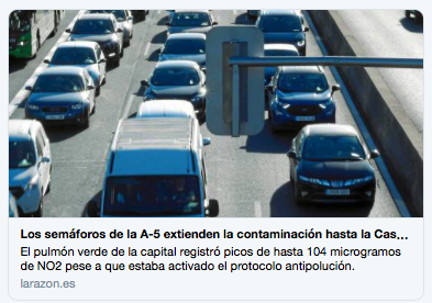 AtascoMadrid's tweet photo. 😡¿Quién puede seguir creyendo que el gobierno de #Carmena se preocupa por la salud de los madrileños?. 
👇👇
Los #semáforosA5 extienden la contaminación hasta la Casa de Campo. #a5tascazopodemita5 https://t.co/wRPmBGtI50