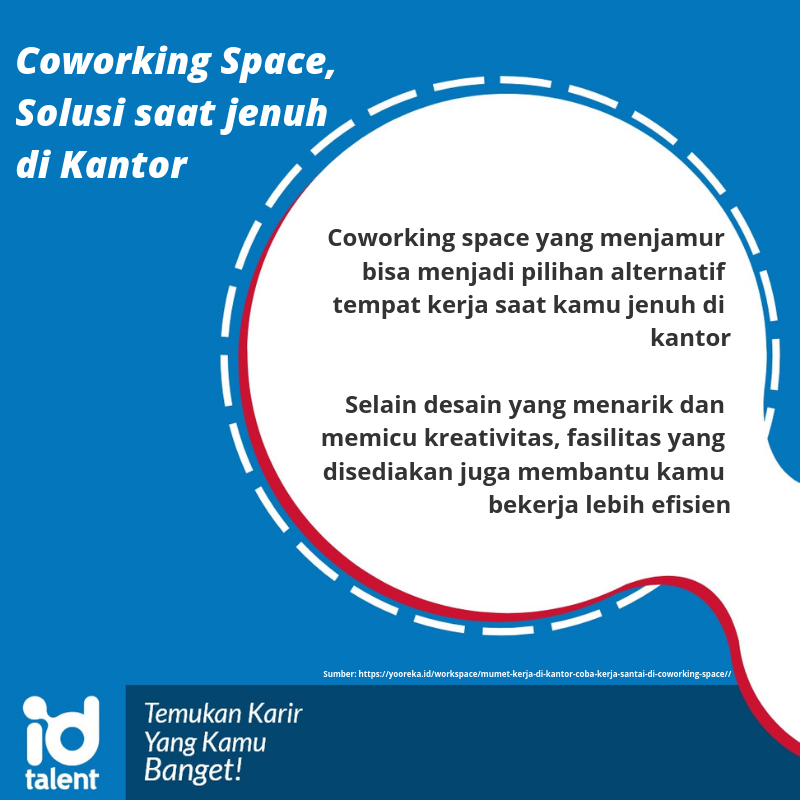 Coworking Space menjadi pilihan tempat bekerja karena menjanjikan desain yang nyaman dan fasilitas yang beragam
----------
#talent #talentindonesia 
#karir #career #coworking 
#coworkingspace #working #workplace