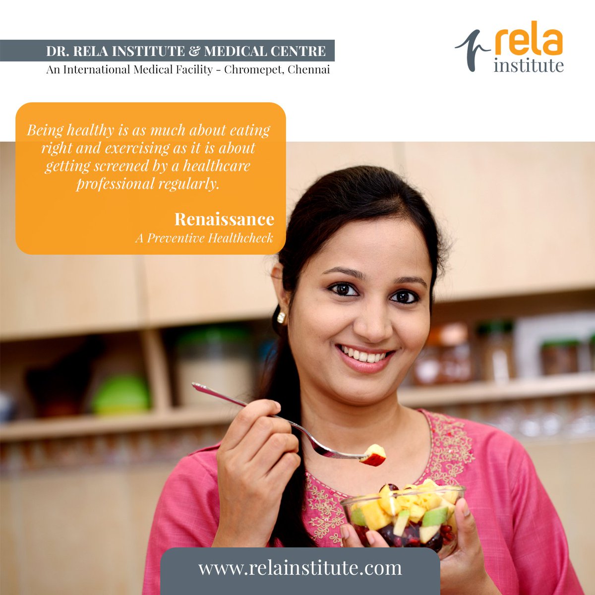 Rela_Institute's tweet photo. Being healthy is as much about #eatingright and #exercising as it is about getting screened by a healthcare professional regularly
https://t.co/eE8IJmJWrk or call: +91- 9384681770
#relainstitute #phc #preventivehealthcheck #healthscreening #bodycheckup #healthcheckup #wellbeing https://t.co/RO6pjDCc8K