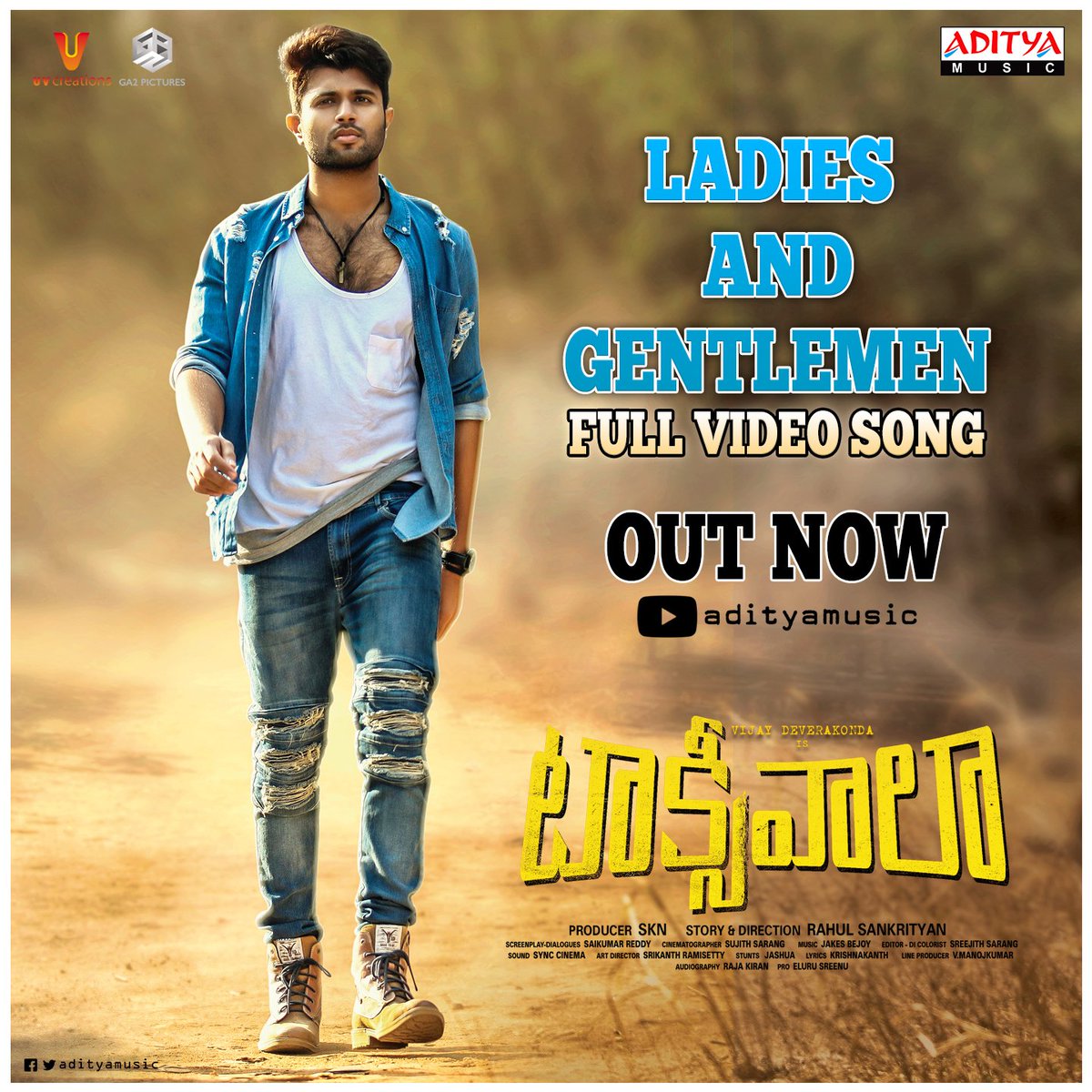 adityamusic's tweet image. Here Comes The, 
#LadiesAndGentlemen Full Video Song► bit.ly/2Vpskgo 

Music by @JxBe
Lyrics by #KrishnaKanth 
Sung by @musicischandu, @JxBe

@TheDeverakonda @ItsJawalkar @Rahul_Sankrityn 
@UV_Creations @GA2Official @SKNonline #Taxiwaala