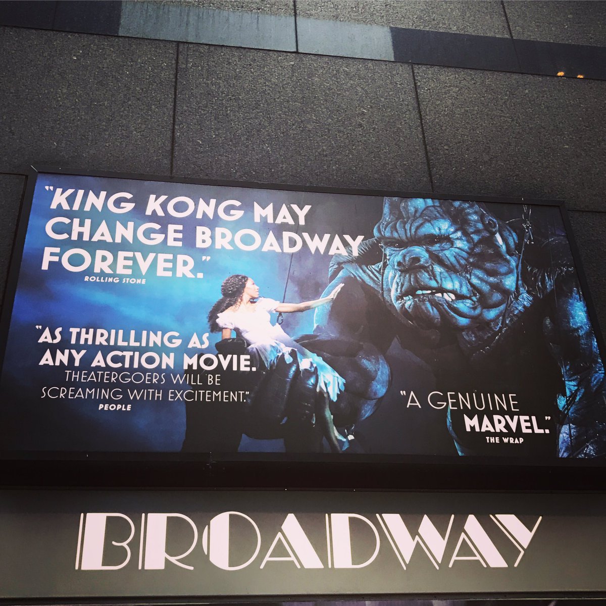 Many thanks to the producers, cast, crew, everyone at The Broadway Theatre--and of course King Kong himself!--for an unforgettable evening at <a href="/KingKongBway/">King Kong Broadway</a>! #IHeartTheArts #ProducersPicks