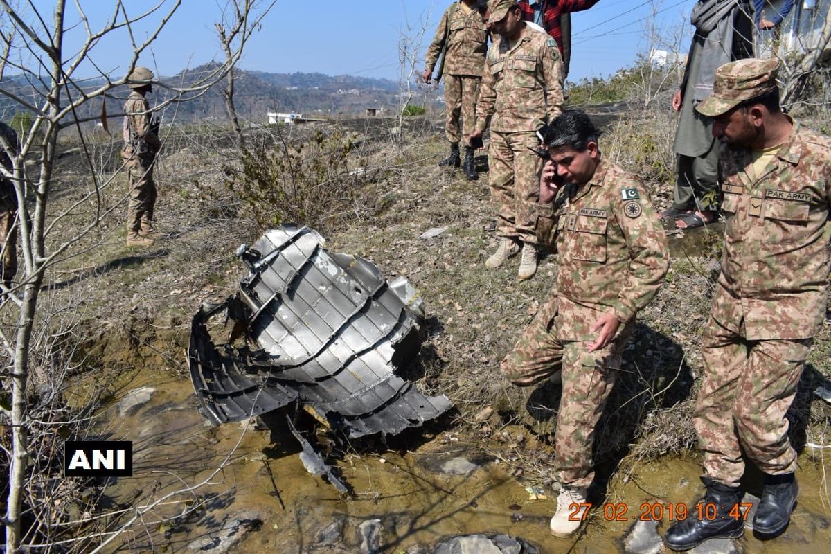 File picture of cross section of F16 engine and wreckage of downed Pakistani F16 jet