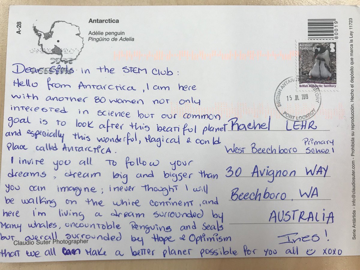 rachaellehr's tweet photo. So so excited to get snail 🐌 mail from Antarctica! 🥳What a wonderful surprise 🐧 @MelendezInes 🤩 @HomewardBound16 #womeninSTEM https://t.co/CLrUkZCrvh