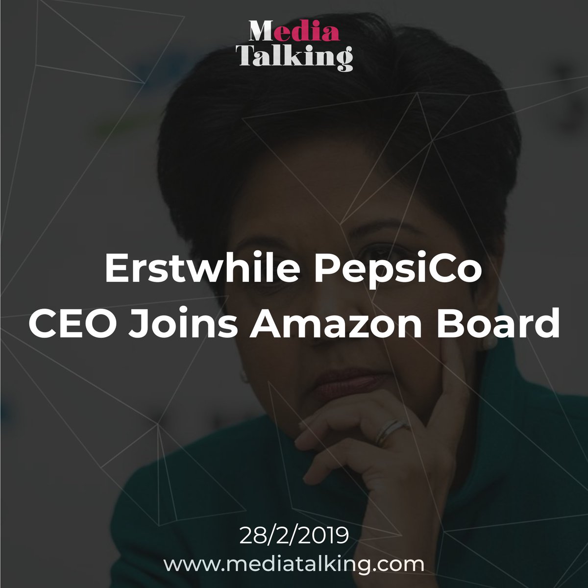 MediaTalkingIN's tweet photo. Erstwhile PepsiCo CEO Joins Amazon Board...ReadMore..https://t.co/fJfOsTq9CT
@pepsico @amazon #pepsico #ceo #amazon #director #women #globalization #announcements #retail #share #ecommerce #marketing #personalization #joining #advertising #wellness #boardofdirectors #mediatalking https://t.co/EdkFLcsRSQ