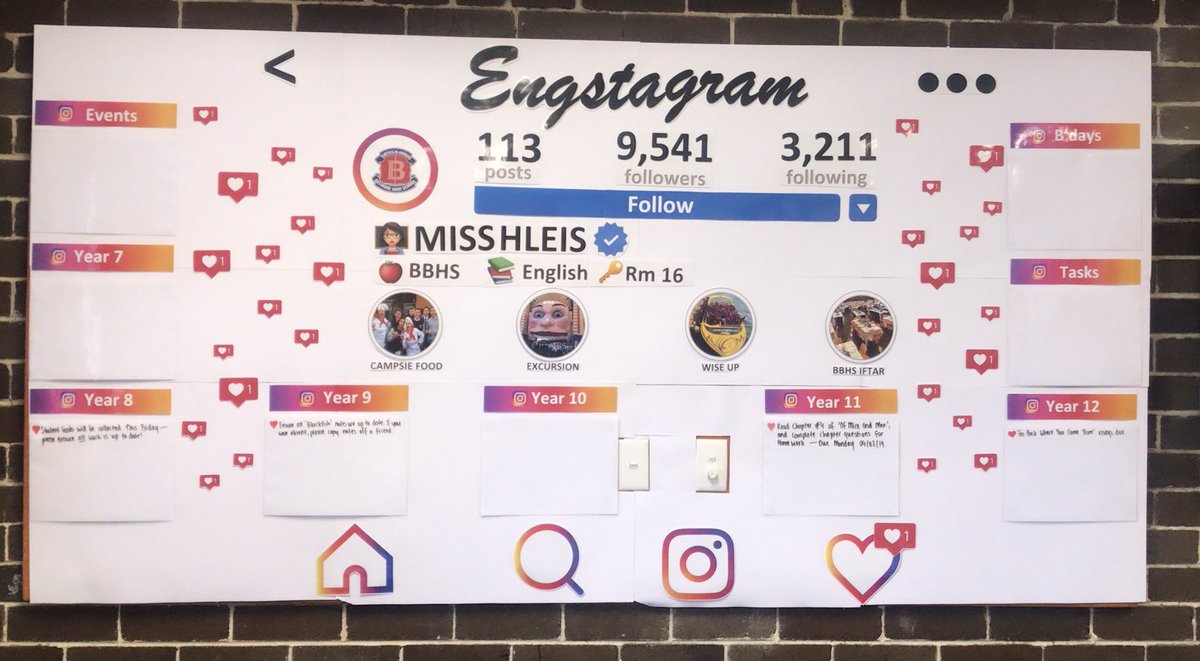 SebaHleis's tweet photo. My latest DIY classroom installment. Introducing “Engstagram”, my new and interactive student bulletin board for English. @BelmoreBoysHS https://t.co/FFcDGi0D9j