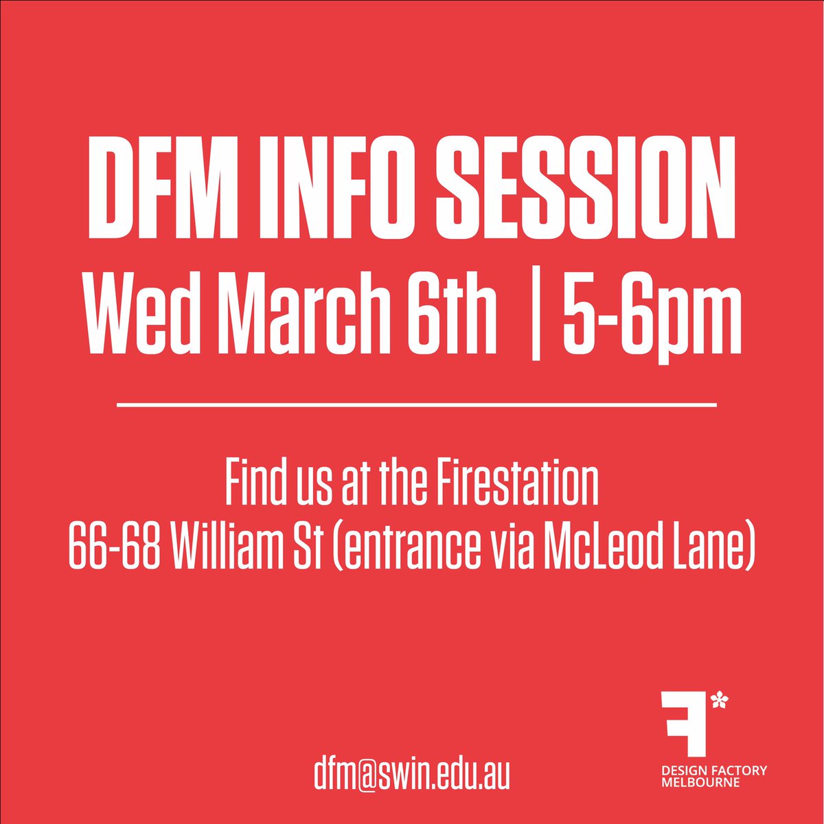 .<a href="/Swinburne/">Swinburne University of Technology</a> student! Want to know how to enhance &amp; spice up your course with #design #creativity &amp; #innovation? We welcome all new and returning students to join our info session next week. Come and learn how Design Factory Melbourne could be a part of your #Swinburne experience!