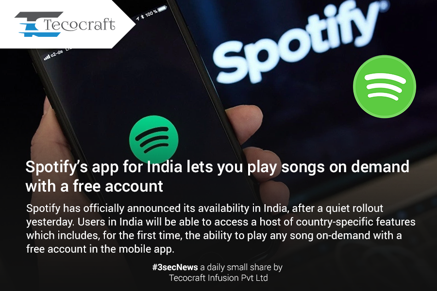 Tecocraft's tweet image. #spotifyapp #India #launch #tecocraft #3secNews