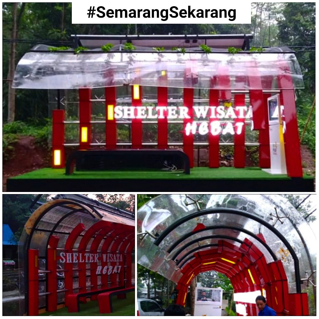 Shelter Wisata lengkap dengan komputer interaktif ini dipersiapkan untuk mendorong Gunungpati menjadi kawasan wisata terpadu, yang terhubung angkutan feeder -- dengan konsep Eco Green, supply listrik shelter ini dari panel surya di atasnya agar hemat energi #SemarangSekarang