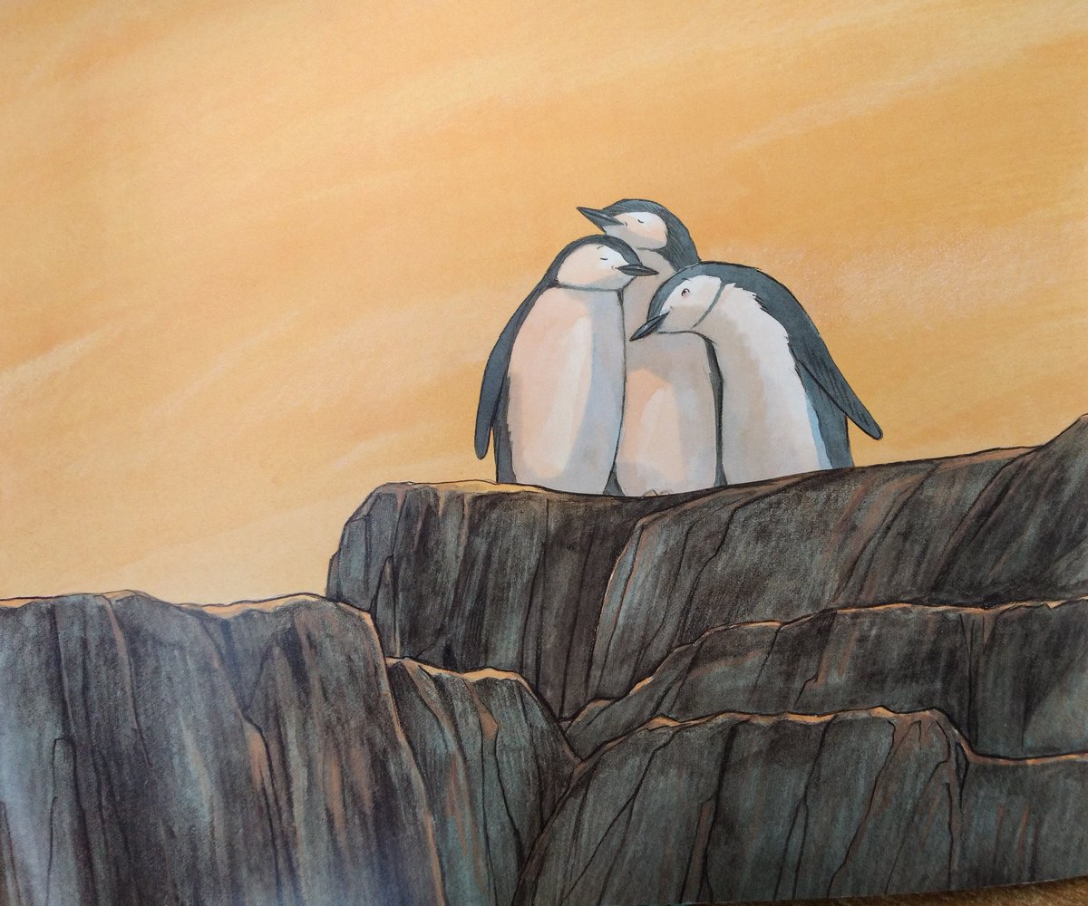 #BookIllustrationOfTheDay is by Henry Cole for Richardson & Parnell's 'And Tango makes Three' (2005), the infamous, banned and beloved true story of male penguin parenting. A perfect way to end #LGBTHM19. Beautifully drawn with tender, loving characters.