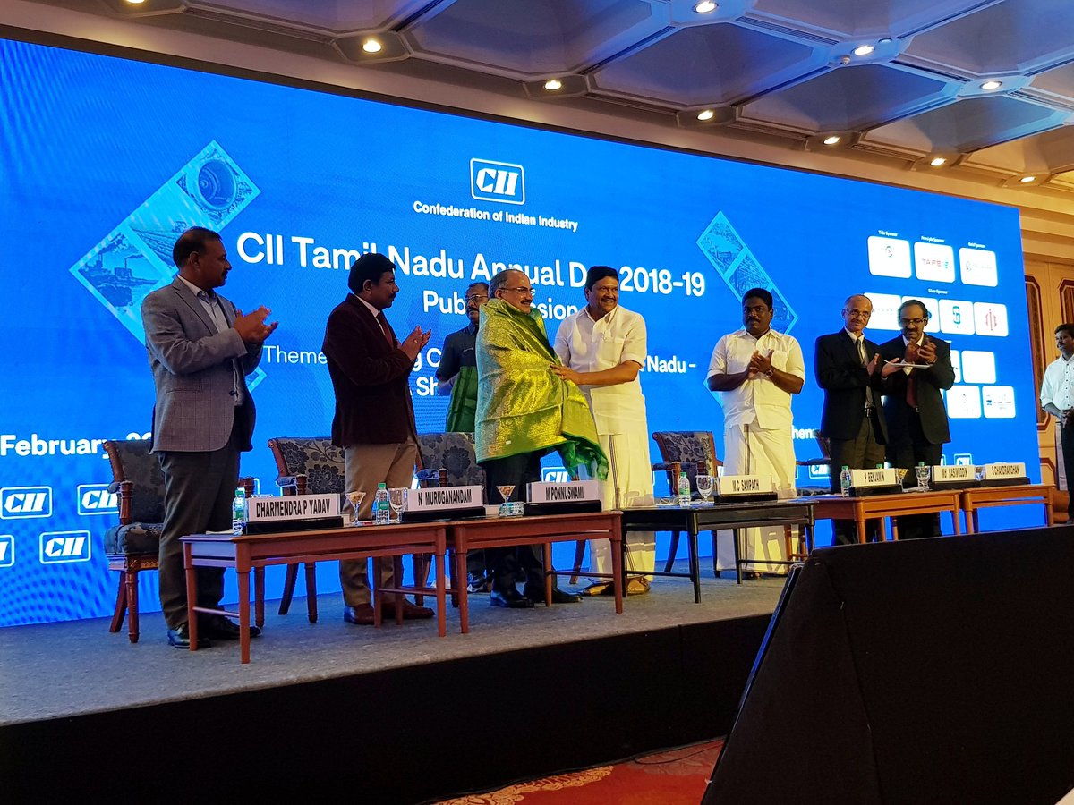 Guidance_TN's tweet photo. Hon'ble Minister for Industries @MCSampathOffl &amp; Hon'ble Minister for Rural Industries @PBenjaminoffl interacted with the industrialists during the @CIIEvents Tamil Nadu Annual day 2018-19 &amp; thanked all the industrialists for their overwhelming support extended for @TNGIM2019. https://t.co/T369vmTbcE