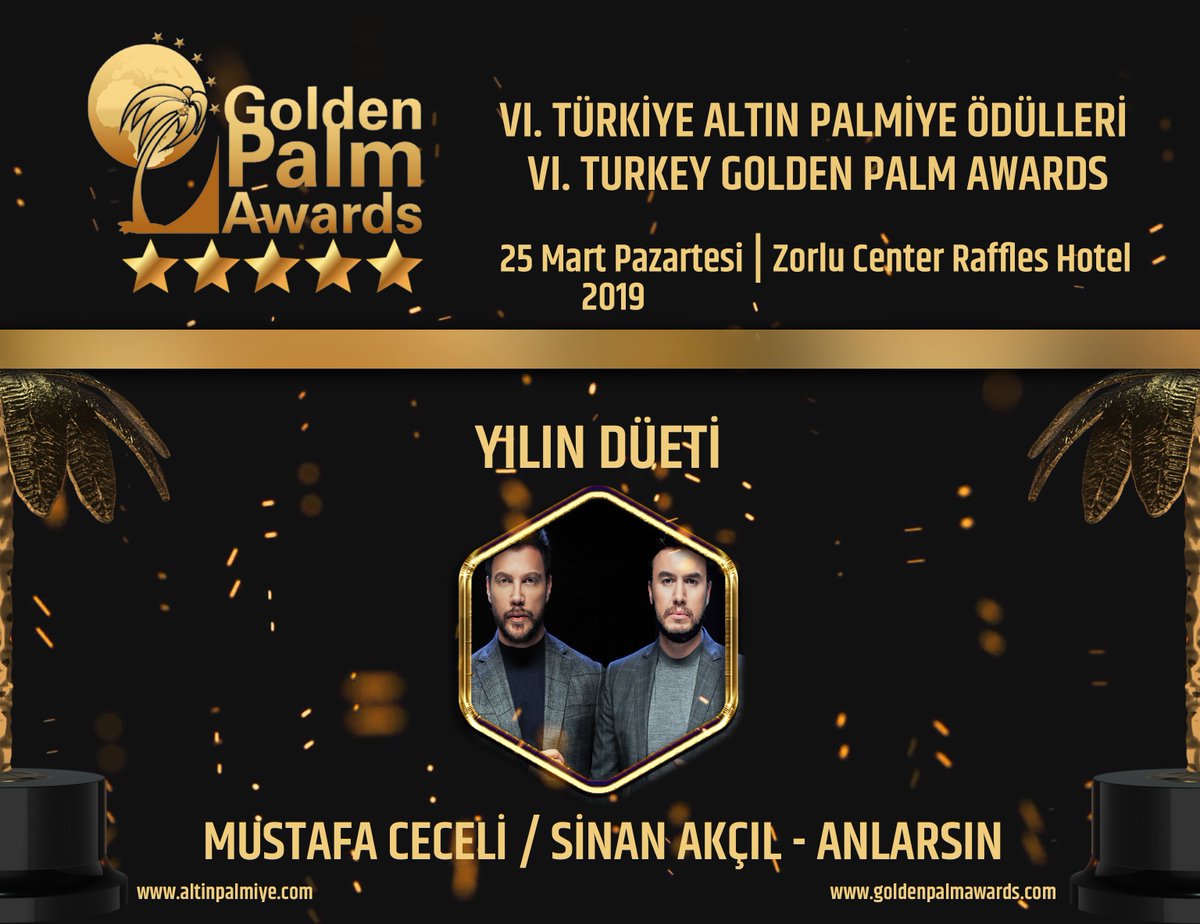 6. Turkey Golden Palm Awards (6.Türkiye Altın Palmiye Ödülleri) halk oylaması sona erdi. altinpalmiye.com üzerinden yapılan halk oylaması sonucu ‘Yılın Düeti ’ 19.615 oyla Mustafa Ceceli ve Sinan Akçıl’ın seslendirdiği Anlarsın şarkısı oldu.