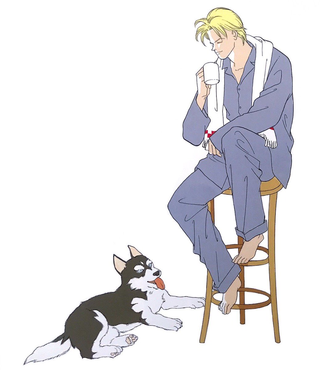 Bonus: domestic Ash and Eiji with a dog and two kittens