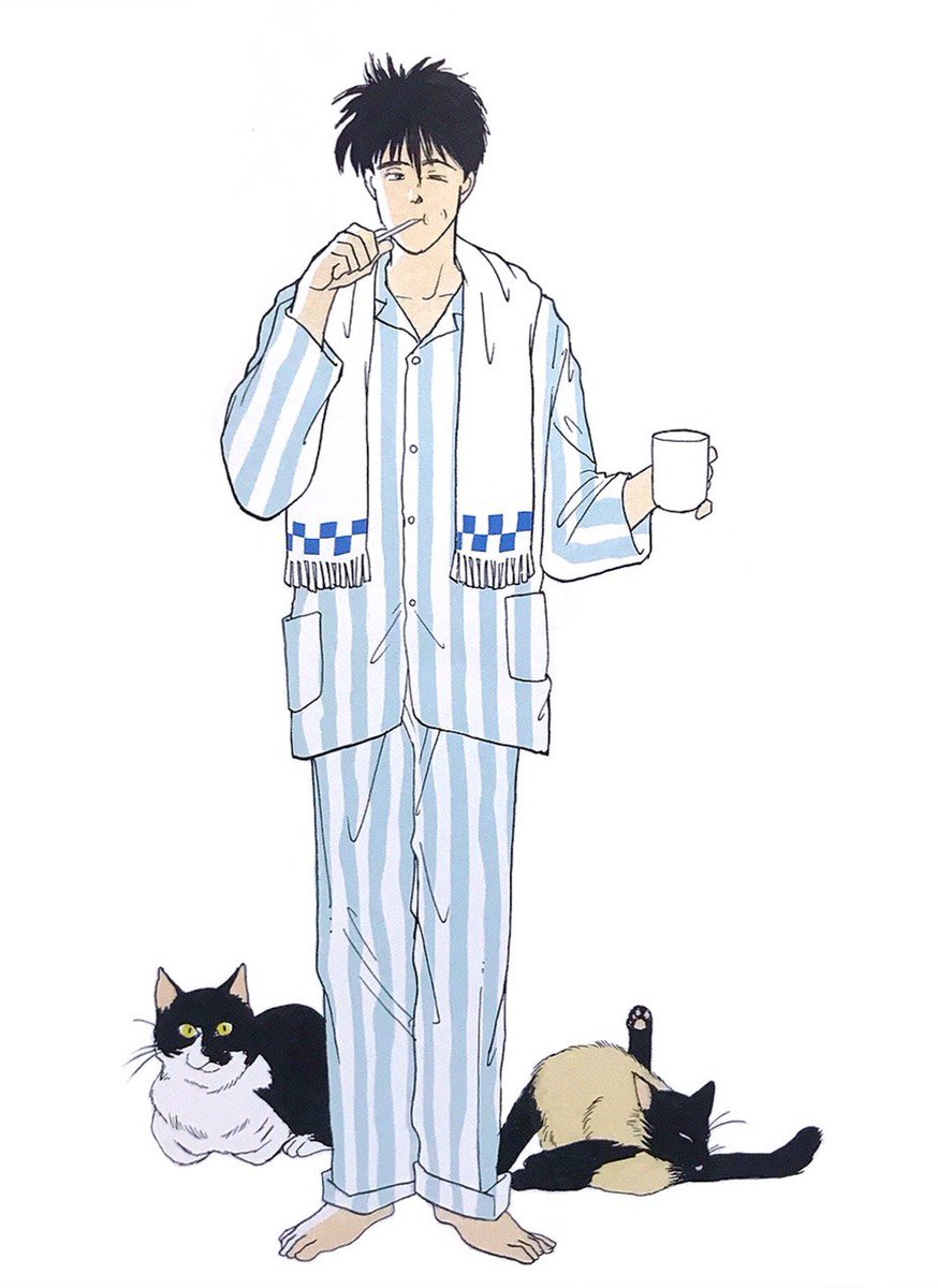 Bonus: domestic Ash and Eiji with a dog and two kittens