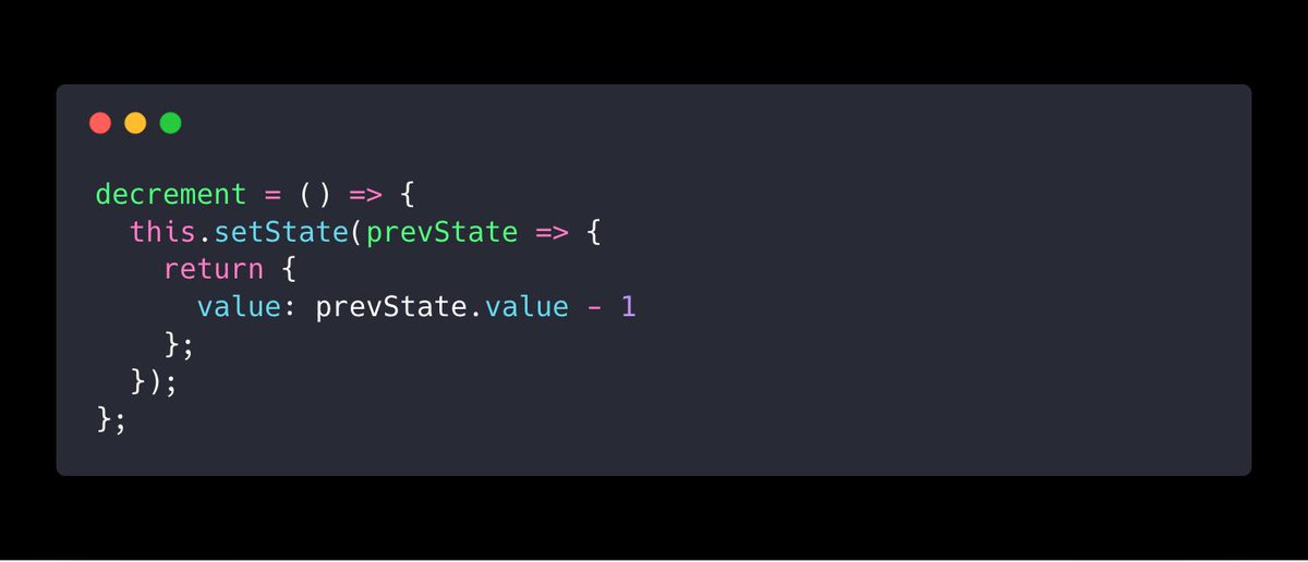 turbobureaucrat's tweet image. #TIL that #React setState method accepts not only the object but also a function that accepts a previous state.
#FullstackReact #JavaScript