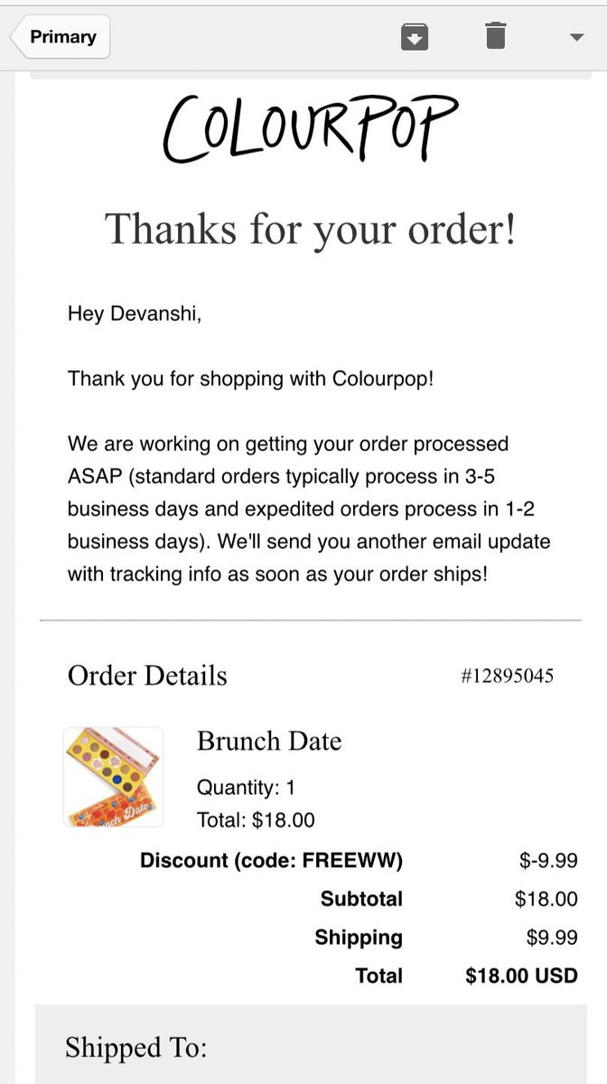 DevanshiMittal_'s tweet photo. @Zoella @ZoeSugg @ColourPopCo got me some brunch love! Super excited to try the brunch date palette.. Congratulations on this beautiful line! Lots of love! ❤️ https://t.co/RUoOgpuMI3