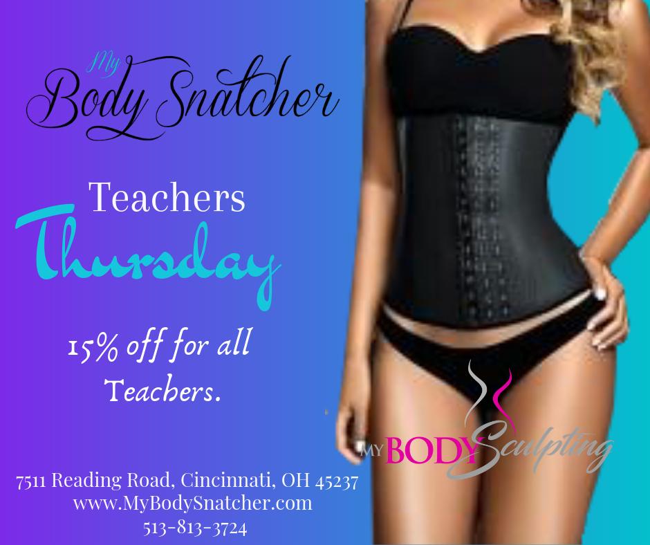 MyBodySnatcher's tweet image. Last Chance for Teachers to get Snatched for 15% off. Visit us in-store
The Snatch Shop
7511 Reading Road
Cincinnati, OH 45237