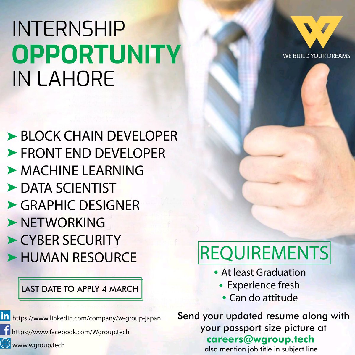 WGroupJP's tweet photo. We are looking for young and energetic people who can become a part of our expert team.
Kindly send your updated resume at: careers@wgroup.tech also mention your position in the subject line. https://t.co/HErwxZHfPr