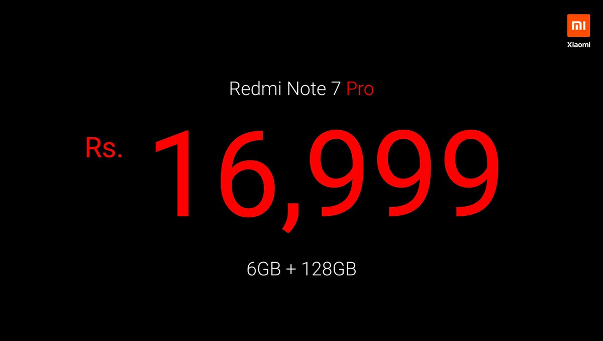 RedmiIndia's tweet photo. Mi fans, #RedmiNote7Pro (4GB + 64GB) is priced at ₹13,999 and (6GB + 128GB) is priced at ₹16,999. RT if you love the price. https://t.co/pubR98DfBl