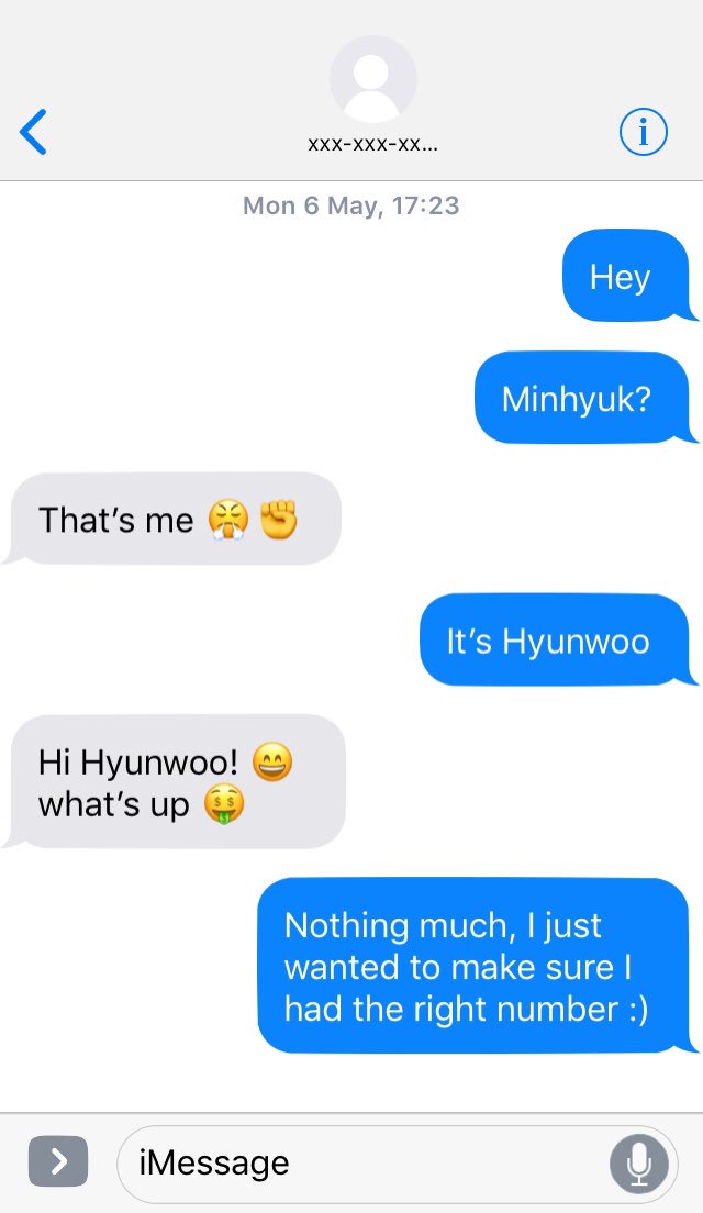 65. Hyunwoo texts Minhyuk uwu