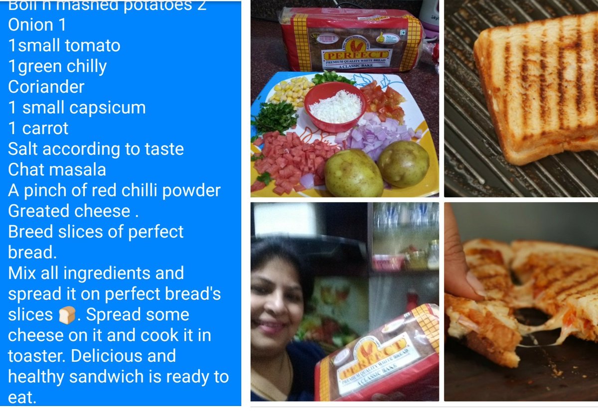 babitakalra1107's tweet image. #PERFECTSANDWHICH 
Boil n mashed potatoes 2
Onion 1  
1small tomato 
1green chilly
Coriander
1 small capsicum
1 carrot 
Salt according to taste
Chat masala
A pinch of red chilli powder
Greated cheese .