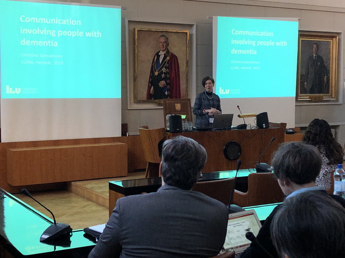 CLARe4_Helsinki's tweet photo. Opening the day is a plenary talk by Christina Samuelsson on Communication involving people with dementia #CLARe4 #dementia #communication https://t.co/JW4qJX5RNt