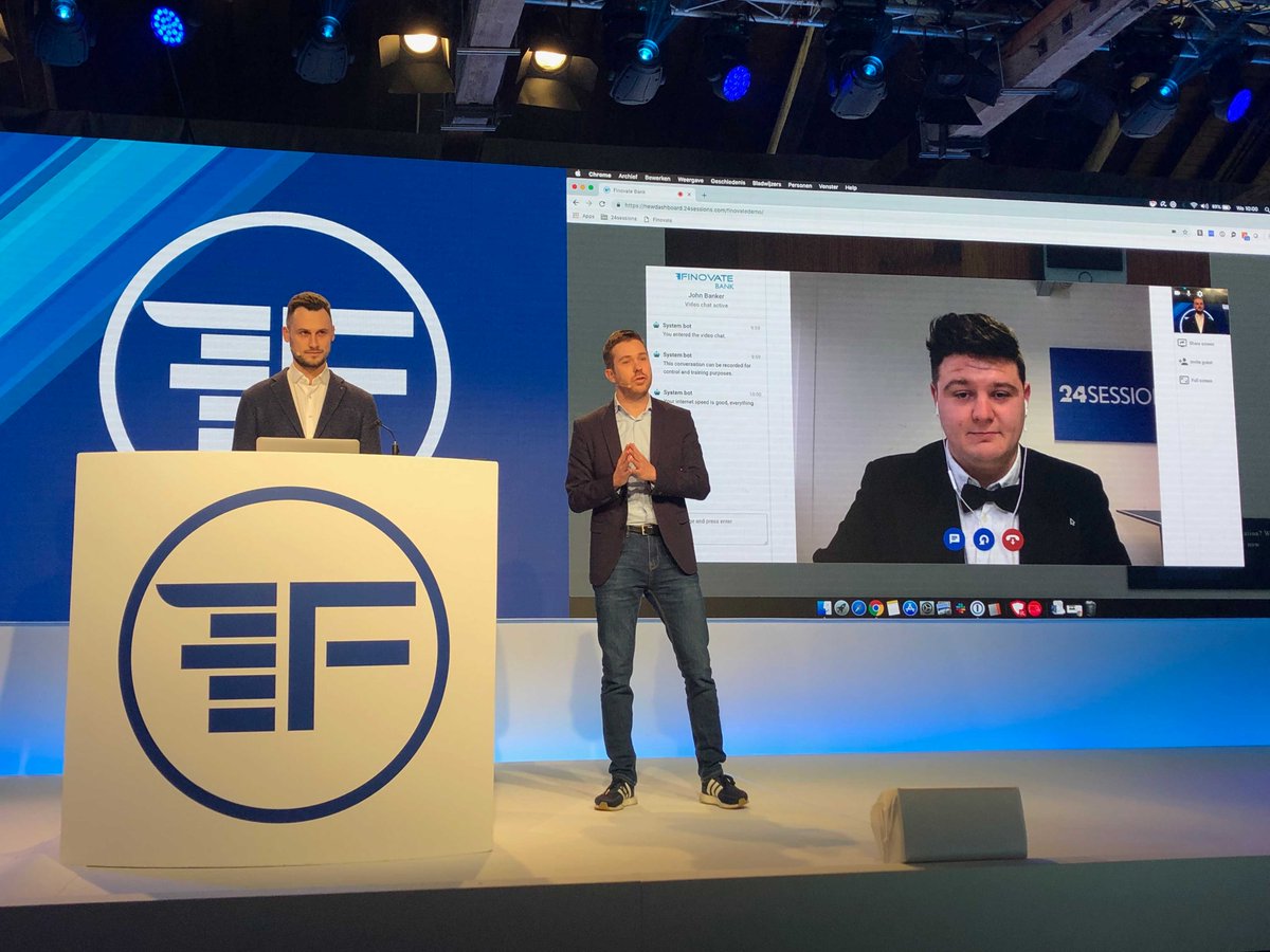 How does our video banking solution work? Rutger Teunissen, Ferdinand Royackers, and Rick Brink are happy to show you! Check out this live demo from #Finovate Europe 2019 lnkd.in/eHrX4-c