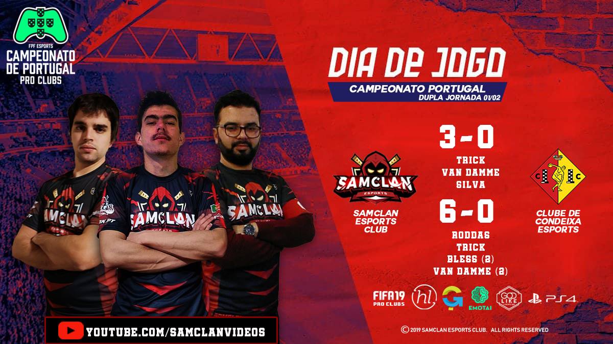 SAMCLANesports's tweet photo. 🏆🇵🇹 Campeonato de Portugal Serie 2 - @FPFeSports
Condeixa eSports 0-3 #SAMCLAN ✅
⚽️ Van Damme
⚽️ Trick
⚽️ Silva
#SAMCLAN 6-0 Condeixa eSports ✅
⚽️ Roddas
⚽️⚽️ Van Damme
⚽️⚽️ Bless
⚽️ Trick
#SOMOSSAM #FIFA19 #SAMGDC
🖤❤️ https://t.co/7Iy9hGwDwQ