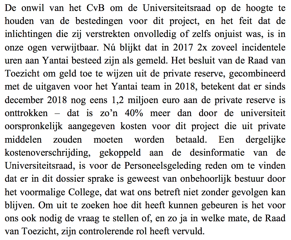 Woordvoering van de personeelsgeleding van de <a href="/uraadrug/">Universiteitsraad</a> (zowel <a href="/PfRUG/">PersoneelsfractieRUG</a> en @PersoneelUraad) over het Yantairapport:

Onbehoorlijk bestuur dat niet zonder gevolgen kan blijven.