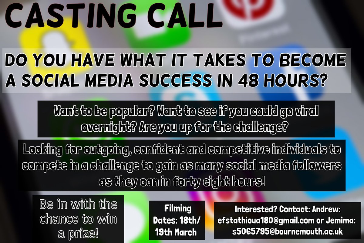 erincharnleyy's tweet photo. CASTING CALL BOURNEMOUTH UNI! #socialmedia #castingbournemouth #bournemouth #tvshow #tvcompetition #castingcallbournemouth #bournemouth https://t.co/1ru4gjvOEc