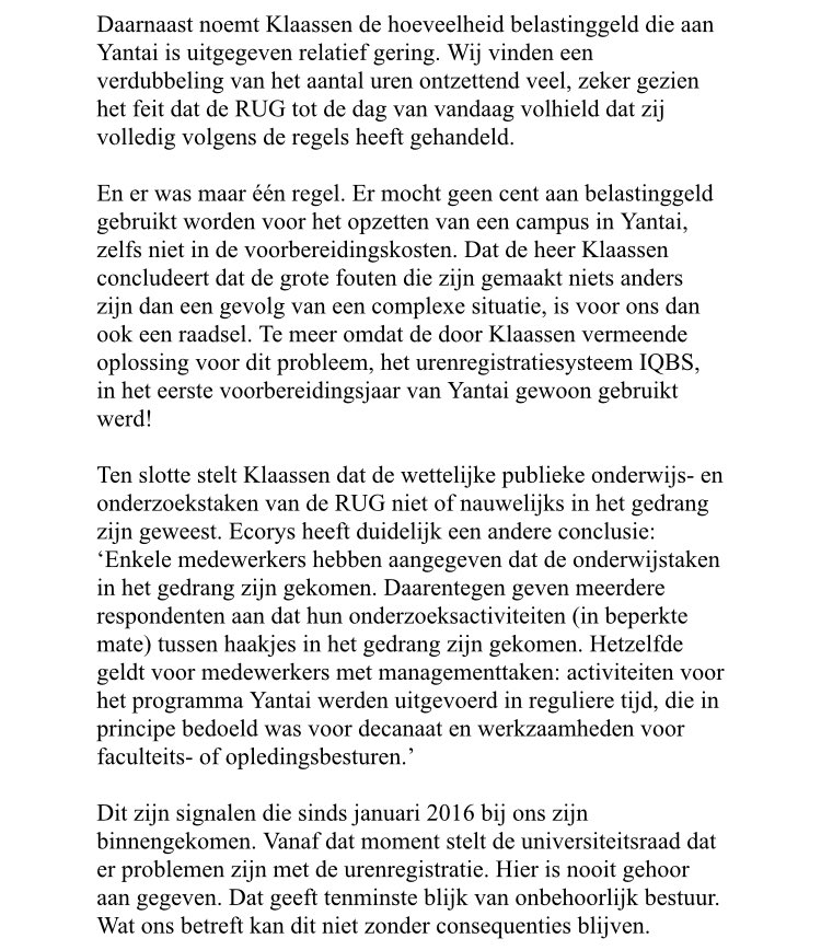 De verantwoording van urenregistratie van de <a href="/univgroningen/">University of Groningen</a> voor een branchcampus in Yantai klopte niet, zoals <a href="/uraadrug/">Universiteitsraad</a> anderhalf jaar bleef stellen. Samen met <a href="/lijstcalimero/">Lijst Calimero</a> en <a href="/onemangangland/">wario666</a> vinden wij dat dit niet zonder consequenties kan blijven. Ons gedeelde statement: