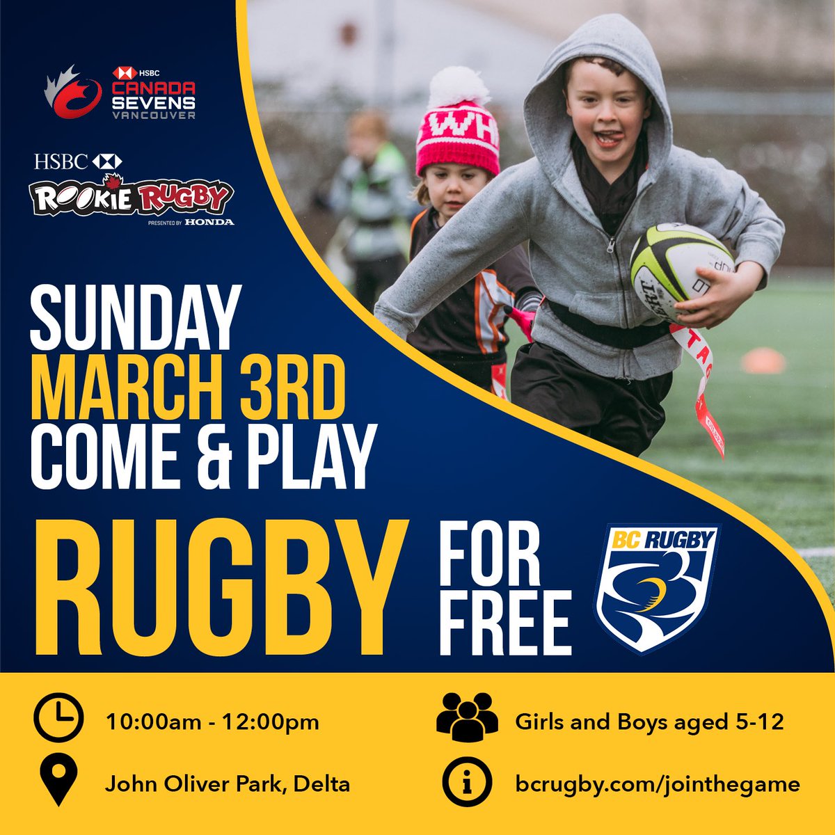 We hope to see you March 3rd to try rugby with HSBC Canada Sevens! 

#rugby #bcrugby #rugbycanada #rookierugby #kidsrugby #rugby7s #hsbcsevens #hsbcrookierugby #sports #fitness #activity #vancouver #delta #bc #canada