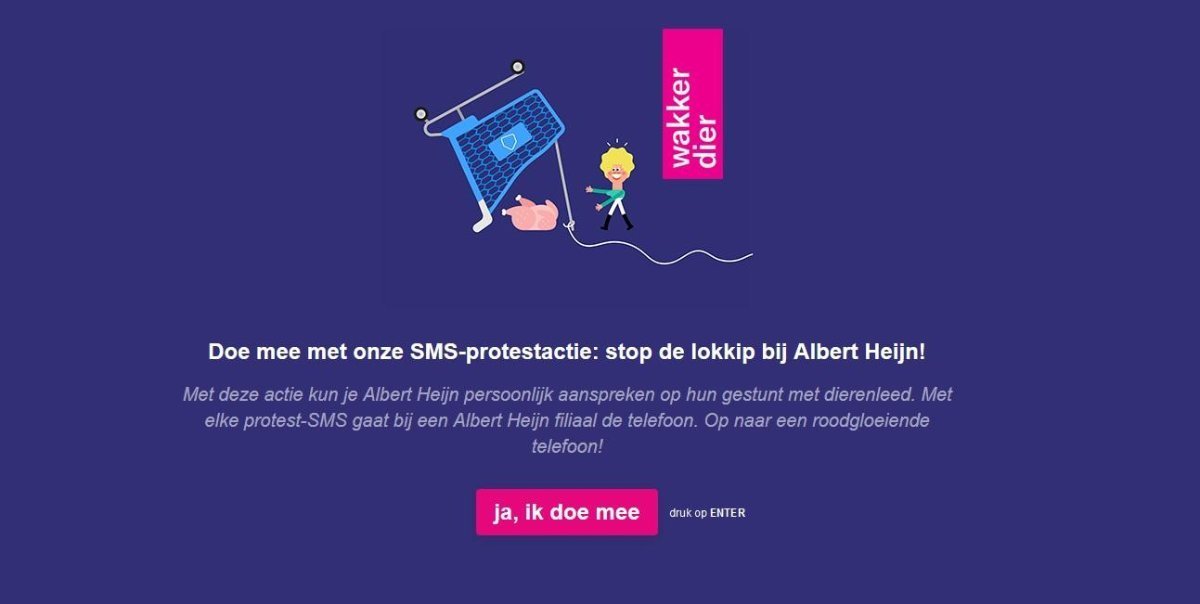 Gisteren lanceerden we een gave SMS Protestactie in samenwerking met <a href="/WakkerDier/">Wakker Dier</a>! De telefoon bij Albert Heijn staat inmiddels roodgloeiend... In slechts een paar uur werden er al duizenden smsjes verstuurd :-)  ow.ly/gs3s30nRKe8