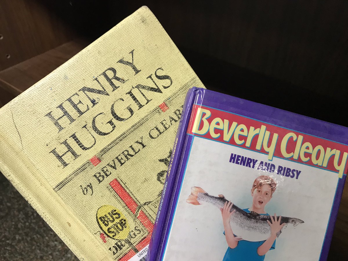 VWitherell's tweet photo. Weeding books today and came across these on the shelf. 1950 printing vs 1990 printing - whoa!  My 5 yr old daughter and I listened to all of the Henry Higgins audiobooks lately on the way to school and loved them 📚 #readersgonnaread #librarylife #weedingbooks #byebye https://t.co/Wz8z1mDISJ