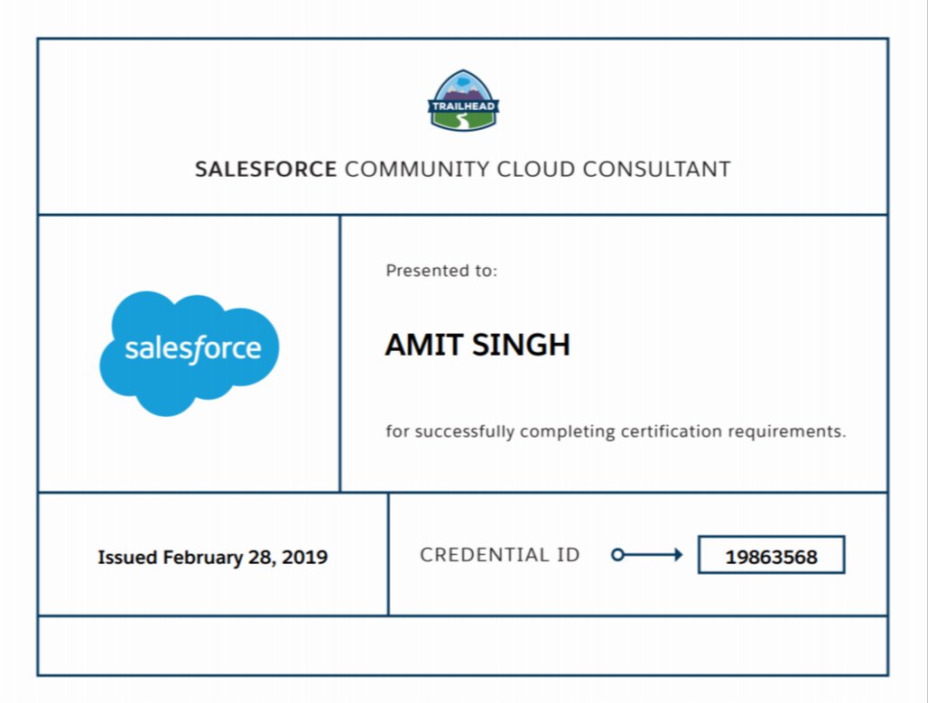 cloudyamit's tweet image. Ended the month with another certificate this time
✔️ Community Cloud Consultant
Now 6x certified @trailhead @amit_sfdc 
#Trailblazer #CertifiedPro