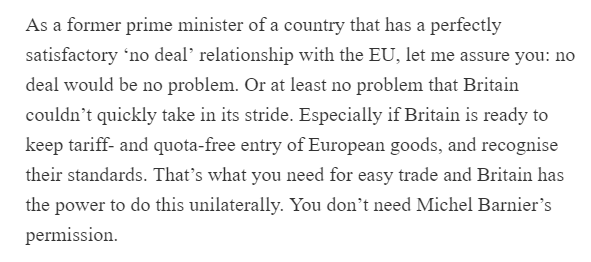 5/ So, based on the Australian experience of selling coal, gold and oil seeds to the EU from 25 days by ship away, all Britain would have to do to 'take No-Deal in its stride' is recognize all EU standards and violate the bedrock principle of the WTO: MFN treatmentCool.