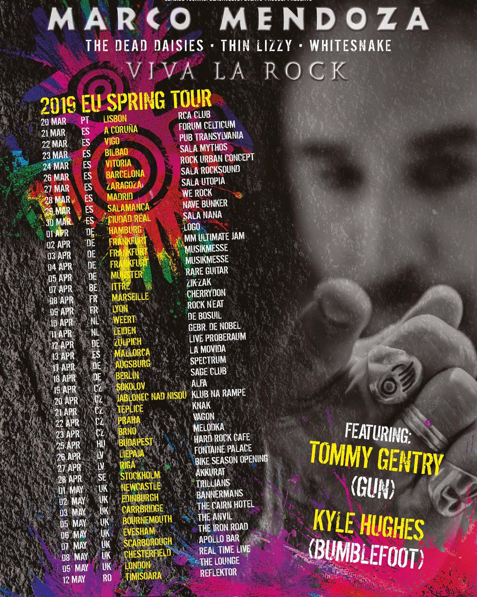 DanyJones13's tweet photo. MARCO MENDOZA SPRING TOUR 2019.
#marcomendoza #thinlizzy #journey #whitesnake #tednugent #deaddaisies #gunband #gun #bumblefoot #blues #live #springtour #funk #rock #europe #unitedkingdom #bass #bassist #ampeg #bassplayersunited #nataldrums #blakvelvetpromotions #seasidetouring https://t.co/rxPxWALiZ3