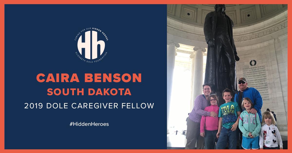 DoleFoundation's tweet photo. 2019 South Dakota Dole Caregiver Fellow Caira Benson works to ensure her husband is provided with the treatment he needs. As a #DoleFellow, Caira hopes to highlight the realities of being a caregiver with young children. Get to know her!https://t.co/8WJZEPsNnL https://t.co/WDHbkD2TID