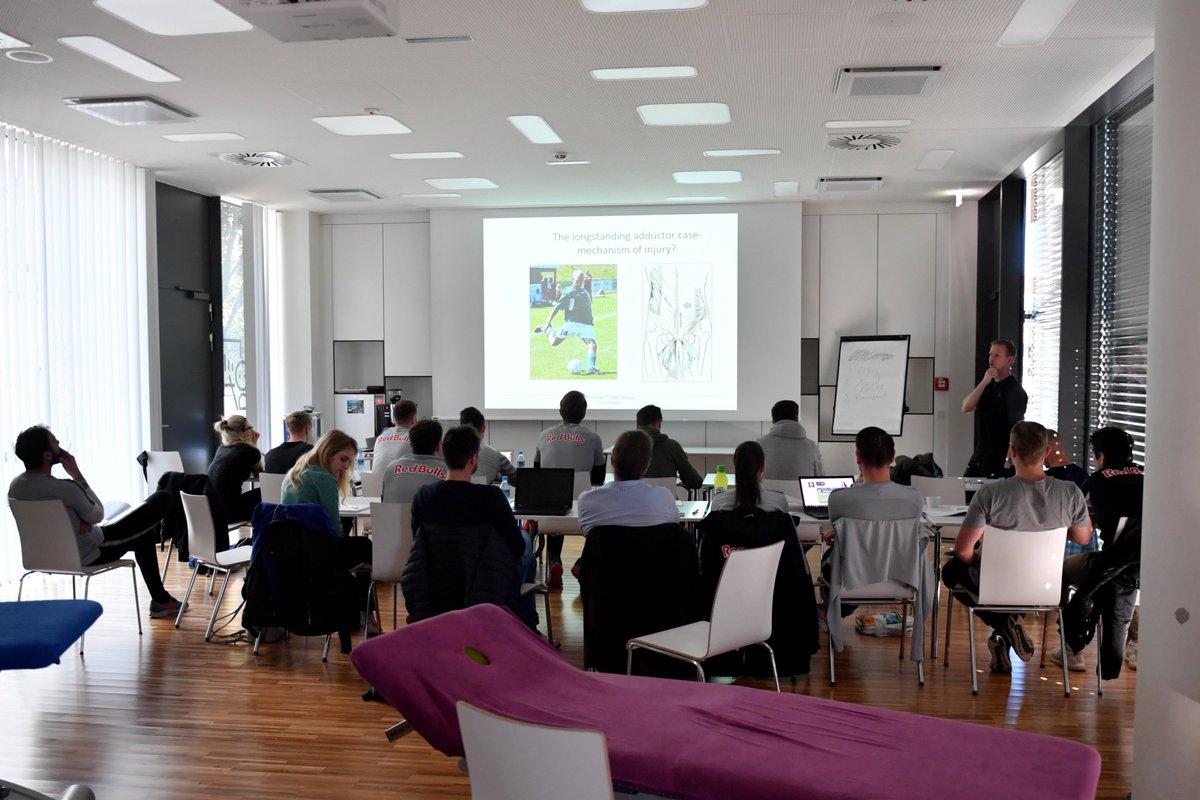 FCRBS_en's tweet photo. The Red Bull Football Academy is currently hosting a workshop by Dr. Kristian #Thorborg (Copenhagen University Hospital - Orthopedic Surgery) on highest international level: "You do not have to reinvent football but you can rethink it!" https://t.co/4EyxWG36xK