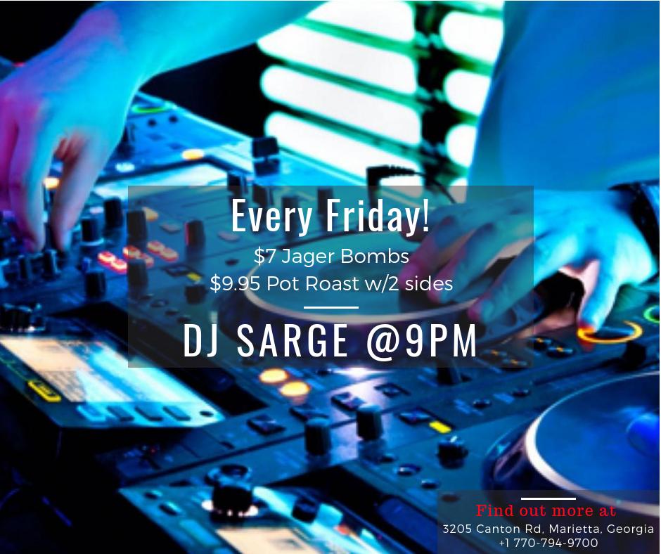 JimmyMacspub1's tweet photo. Every Friday!
$7 Jager Bombs
$9.95 Pot Roast w/2 sides
and
DJ SARGE @9PM!
#fridayfun #music #dancing #Marietta #Georgia #djsarge @djsarge https://t.co/UqnBmI8MyH
