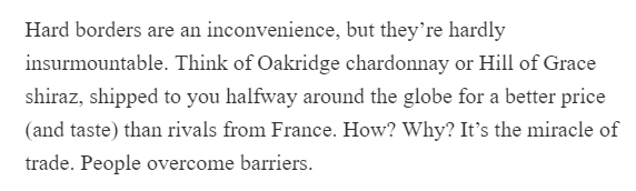 10/ Mr Abbott generously concedes hard borders are an inconvenience, but argues they are a surmountable one. But if you're building a modern manufacturing supply chain or services hub, might you not decide to build it in an EU27 Member where you don't face that inconvenience?