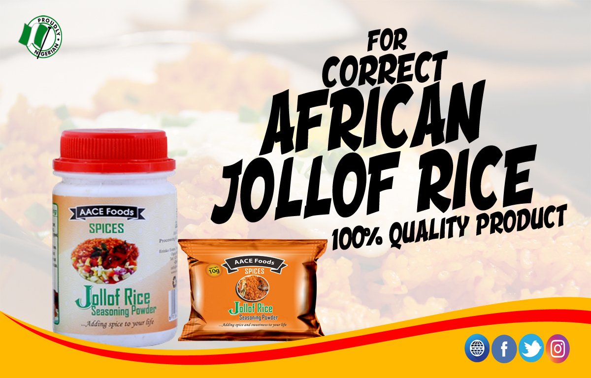 aacefoods's tweet photo. No more stress cooking Jollof Rice, AACE has made cooking easy and enjoyable. All you need is just a bottle or sachet of our JOLLOF RICE SEASONING POWDER. 

100% Guarantee! #JollofRiceSeasoningPowder #AACEFoods #TheHomeOfTasteAndNutrition #PureTaste https://t.co/MNbzFQ5Vvv