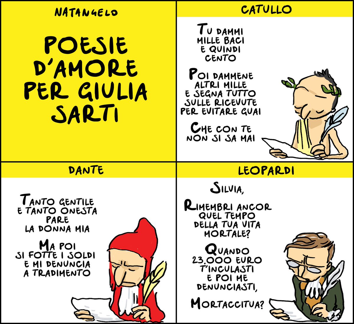 Natangelo Poesie D Amore Per Giulia Da Il Fatto Quotidiano Sarti Giuliasarti Bogdan M5s Rimborsi Casalino Fattoquotidiano Politica Satira Cartoon 28febbraio Amore Poesie Catullo Dante Leopardi Natangelo T Co