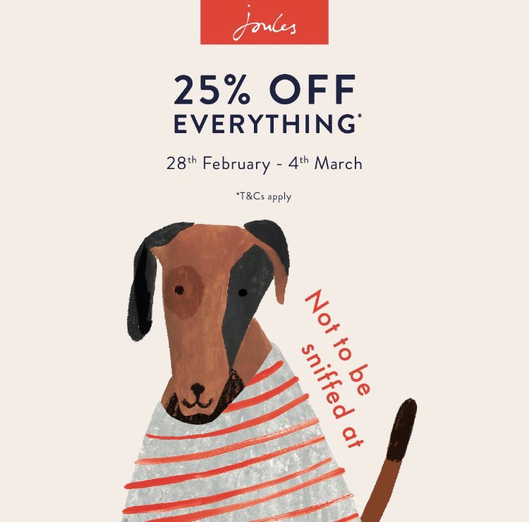 JoulesOfMK's tweet photo. 25% OFF EVERYTHING STARTS NOW !!!!🐾🥳
Our great way of introducing our new collection to you!🐶🦴 Pop into store today to ensure you don’t miss out!! ☀️❤️ @Joulesclothing @centremk #JoulesClothing #CentreMK #25OFFEverything #JoulesNewCollection https://t.co/4f14ScgLiw