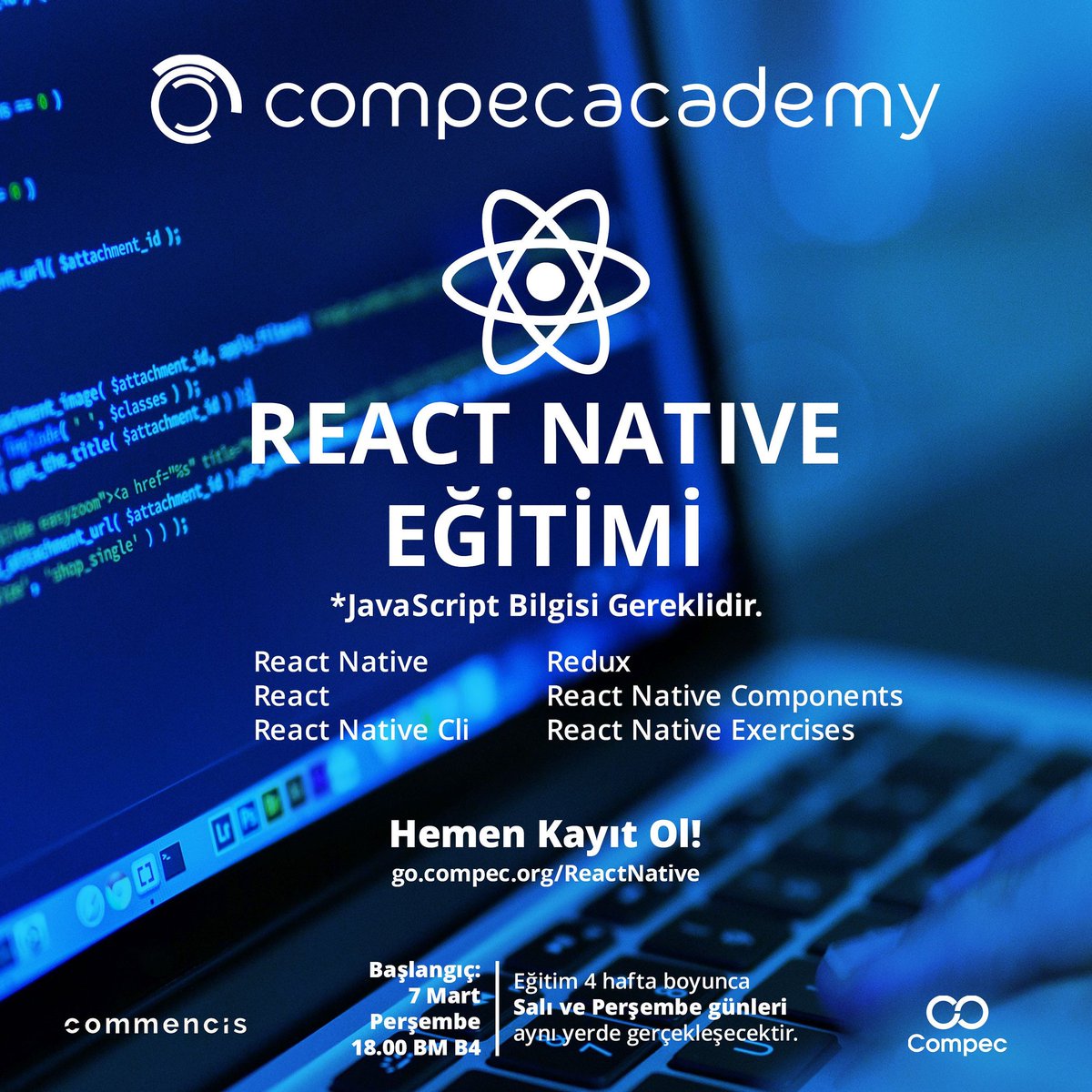 bouncompec's tweet photo. IOS ve Android'e aynı anda uygulama çıkarmaya, hızlı ve kolay bir şekilde Mobil Dünyaya dalmaya ne dersin? İşte Commencis desteğiyle gerçekleşecek Compec React Native eğitimleri! Her Salı ve Perşembe Seni BM B4'e bekliyoruz!

Hemen kayıt ol:
https://t.co/1aOnCY5Jsb

#reactnative https://t.co/gpBbCGmvko