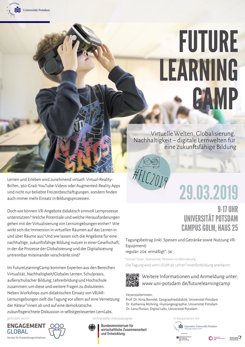 Die Anmeldung zum FutureLearningCamp ist freigeschaltet!

Virtuelle Welten, Globalisierung, Nachhaltigkeit – Digitale Lernwelten für eine zukunftsfähige Bildung!

mit u.a. <a href="/Noelte030/">Björn Nölte</a> @NinaAnnaBrendel <a href="/EngGlobal/">Engagement Global</a> @Julia0Free 
#FLC2019 #Twitterlehrerzimmer