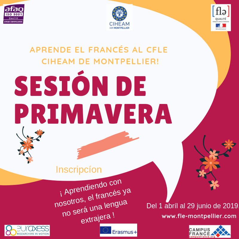 CIHEAMIAMM's tweet photo. 🌷 ¡Es la primavera y es el momento de inscribirse a la sesíon de primavera del CFLE para aprender el francés! ¿Vale? 😉
Más informaciones en nuestro sitio web: https://t.co/IRYUKSkmp9

#Frenchcourses #learnFrench #labelFLE #Montpellier #français #Occitanie https://t.co/PGRN3QZruF